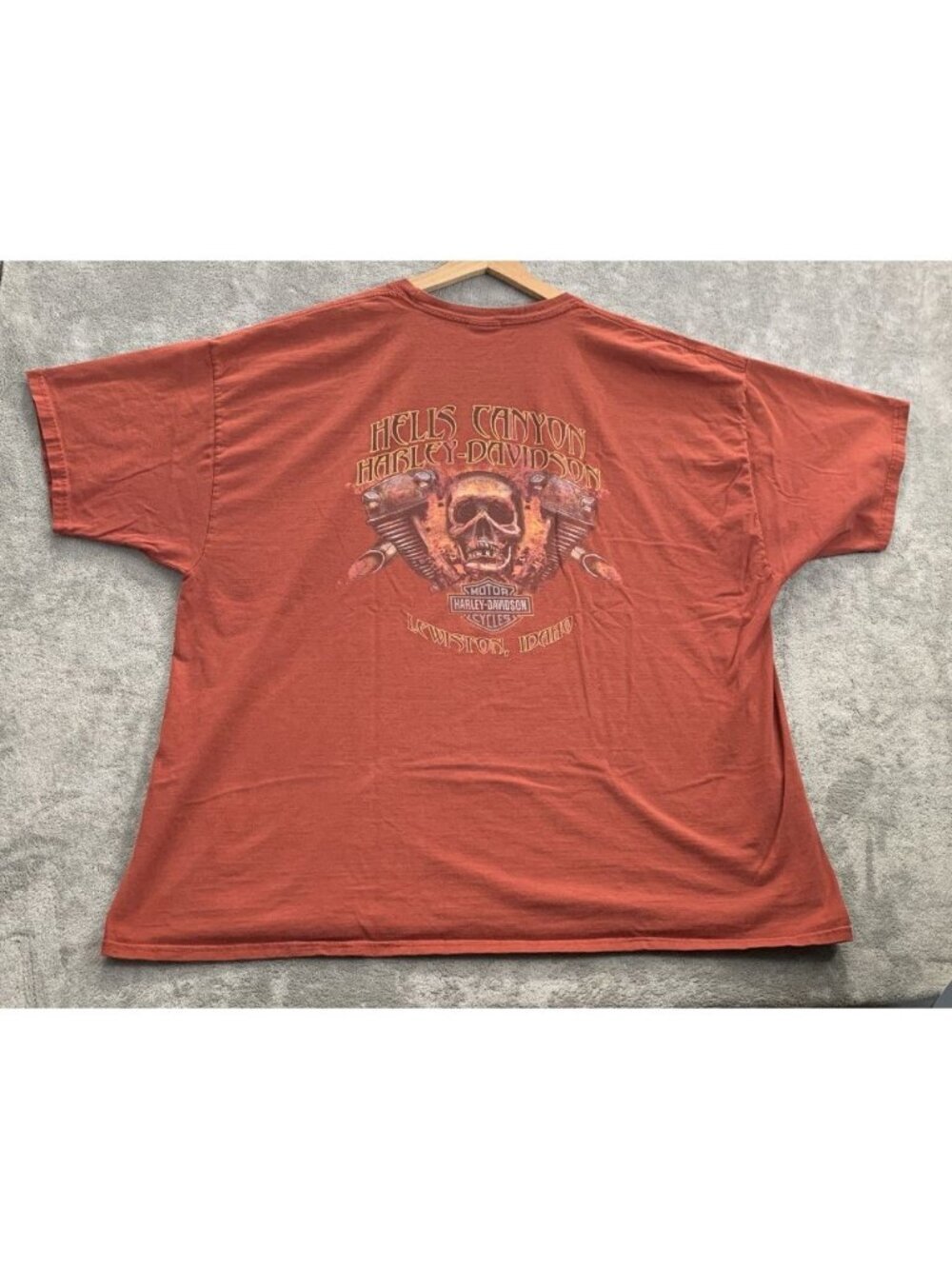 Harley Davidson Shirt Mens 3XL Skull Flames Hells Canyon Lewiston Idaho Orange